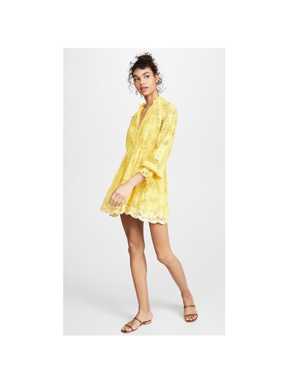 Hemant & Nandita Sol Mini Dress Butter Lemon Yellow Lace Tiered Babydoll XS